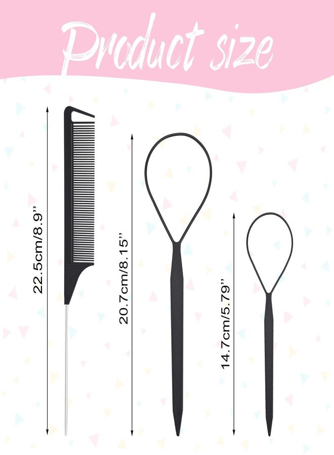 Quacc 3 PCS Hair Styling Tool Set Topsy Tail Hair Tools with Tail Comb (Black) - Image 2